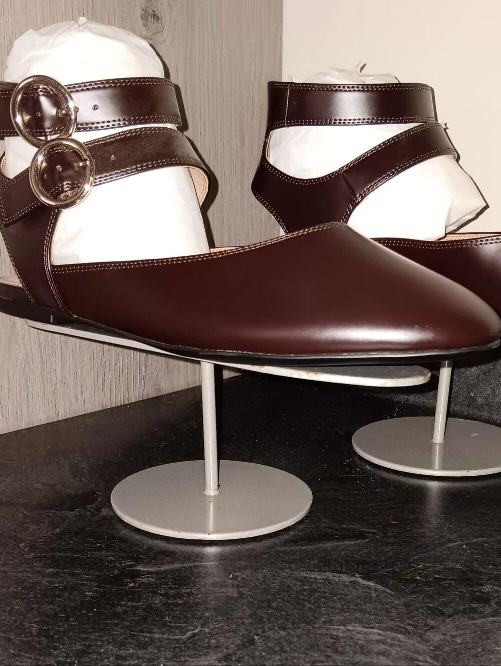 Time and Tru Burgundy Double-Ankle Strap Flats